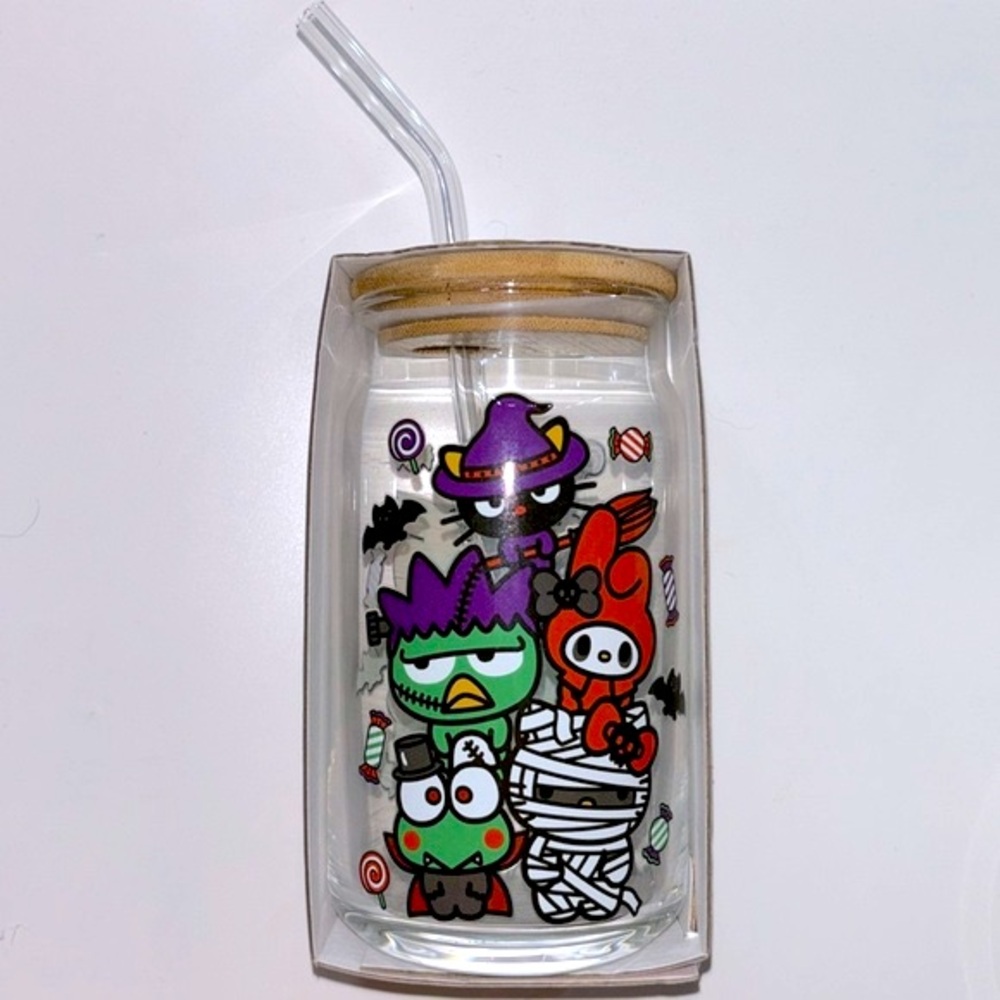 Hello Kitty & Friends | Halloween Glass Tumbler with Bamboo Lid and Glass Straw